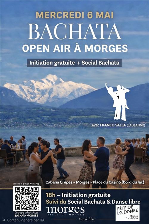 Affiche Bachata Open Air à Morges avec Franco Salsa, 6 mai 2026